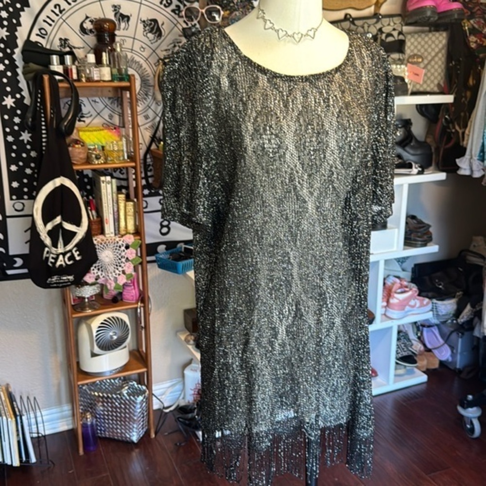 Sharade Nites blouse open net weave black with sparkle threads running through